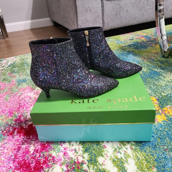 NWT - Kate Spade ♠️ Olly Too Midnight Confetti Glitter Boots - Picture 7 of 16